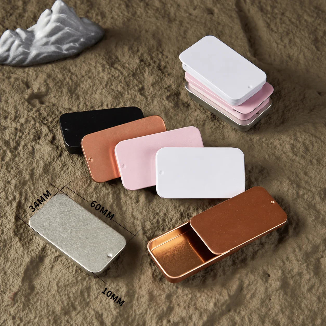 Portable Tin Case Lightweight Slide Cover Box Metal Container Sturdy Rectangular Tin Box For Desktop Small Item Storage Dressing