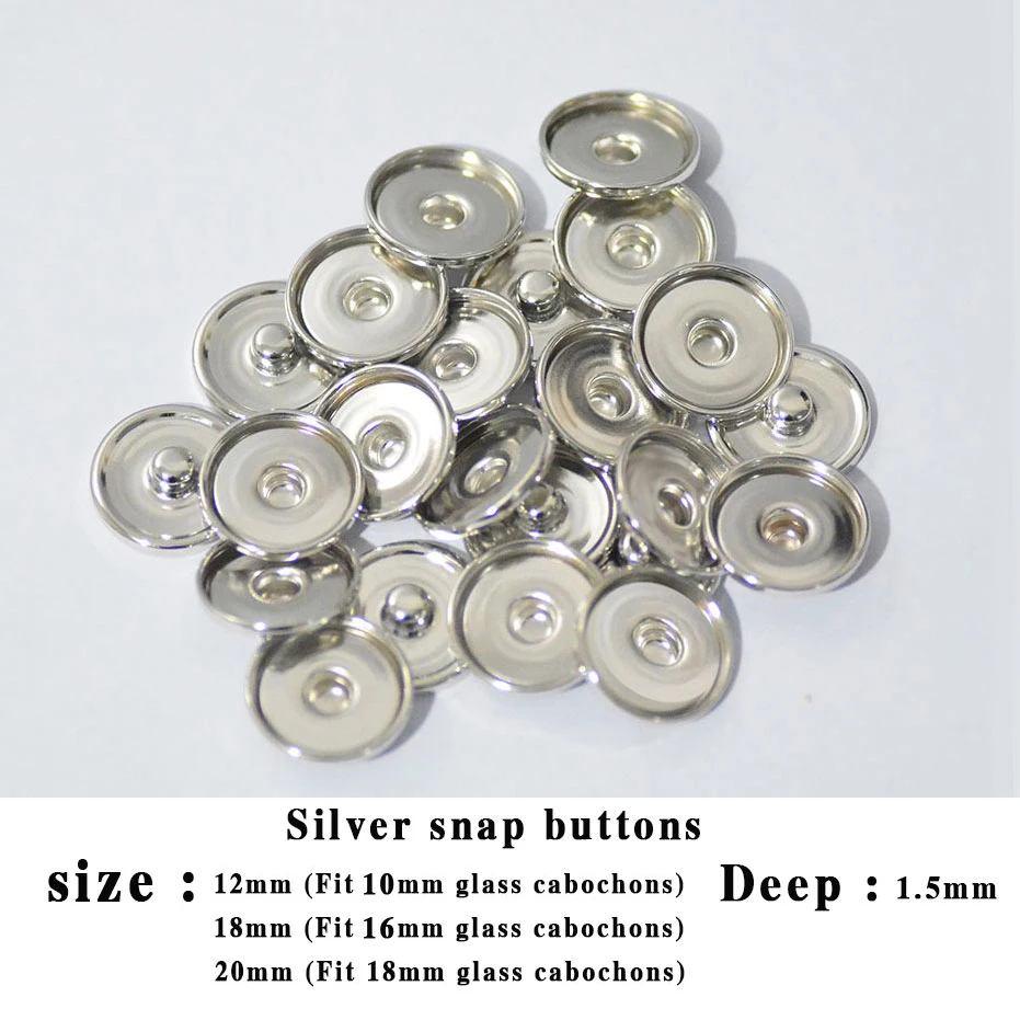 50pcs/lot Snap Jewelry Accessories Findings Components 12MM 18MM 20MM Metal Snap Buttons for Make Glass Snap Button Fittings