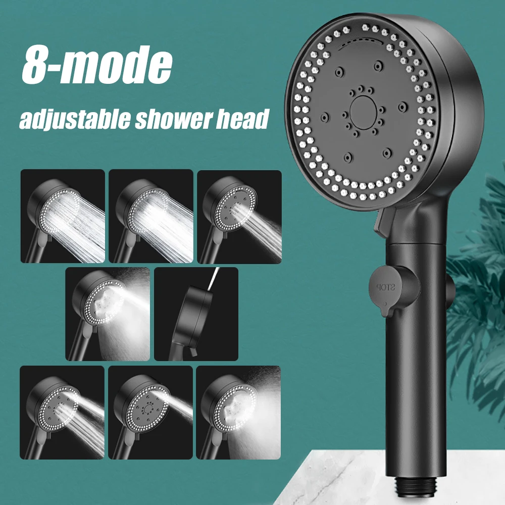 

VILOYI 8 Modes Adjustable Shower Head High-pressure Water Saving Black Showerhead Handheld Bathroom Massage Showers Nozzle