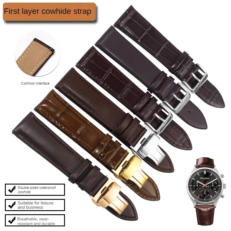 

Universal Leather Strap Of Various Brands 12/13/14/15/16/17/18/19/20/21/22/23/24m Flat Straight Interface Cowhide Watchband
