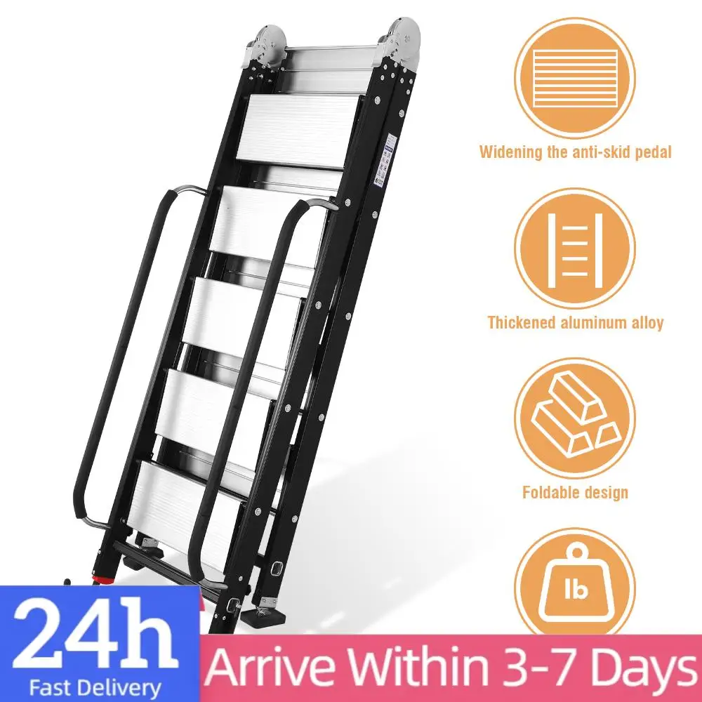 

10 Step Foldable Attic Ladder 9.5ft Aluminum Alloy Loft Stairs with Anti Slip Steps Handrails Portable for Home Dorm RV Bunk Bed