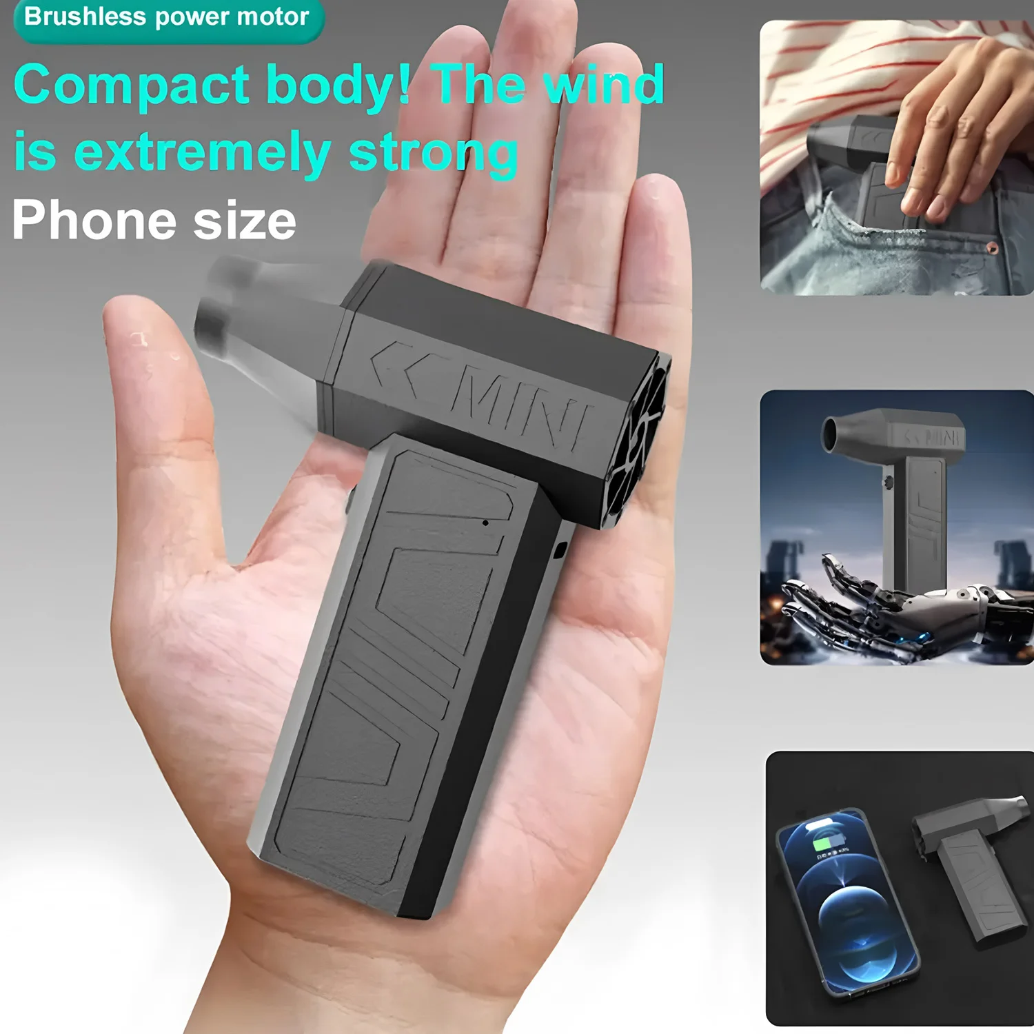 Car Snow Blow Electric Air Duster Type-C Charging Cleaning Blowing Tool Portable Turbo ​Blower Fan