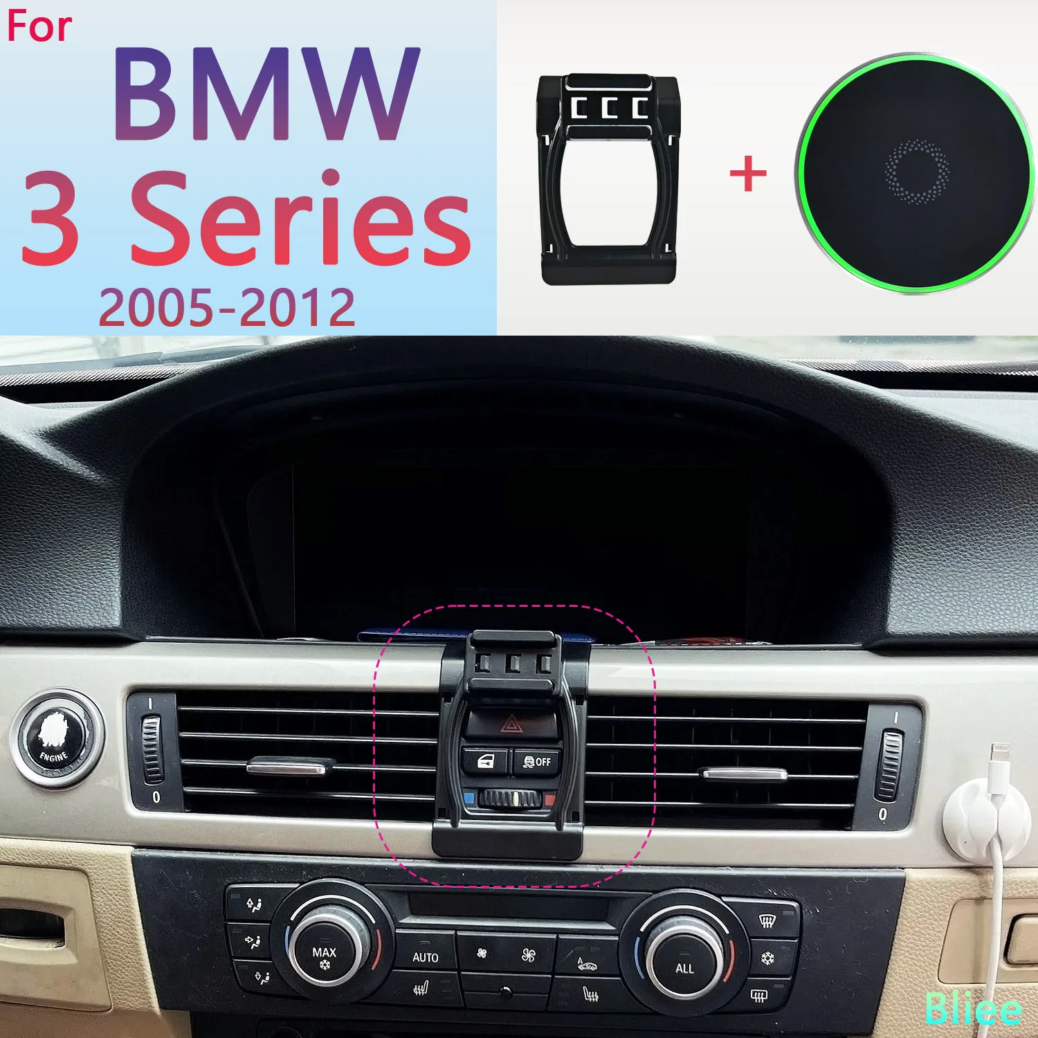 For BMW 3 Series E90 E92 E93 2005 2006-2012 Magnetic Car Phone Holder 15W Wireless Charging Phone Stand MagSafe Base