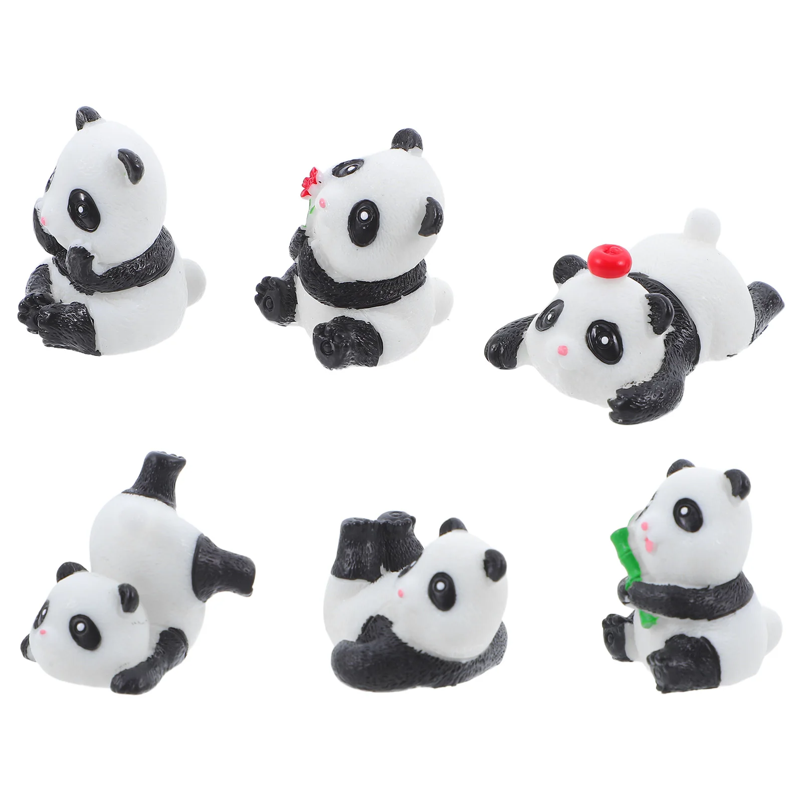 

6 Pcs Miniature Panda Resin Figures Cute Animals Statues Micro Landscape Decor Garden Accessories