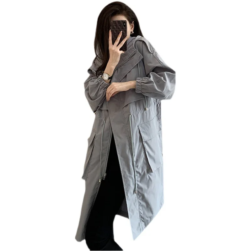 Trench da donna Giacche di media lunghezza Cappotto con cerniera con cappuccio Spessore caldo Y2k Giacca streetwear Capispalla da lavoro Autunno Inverno