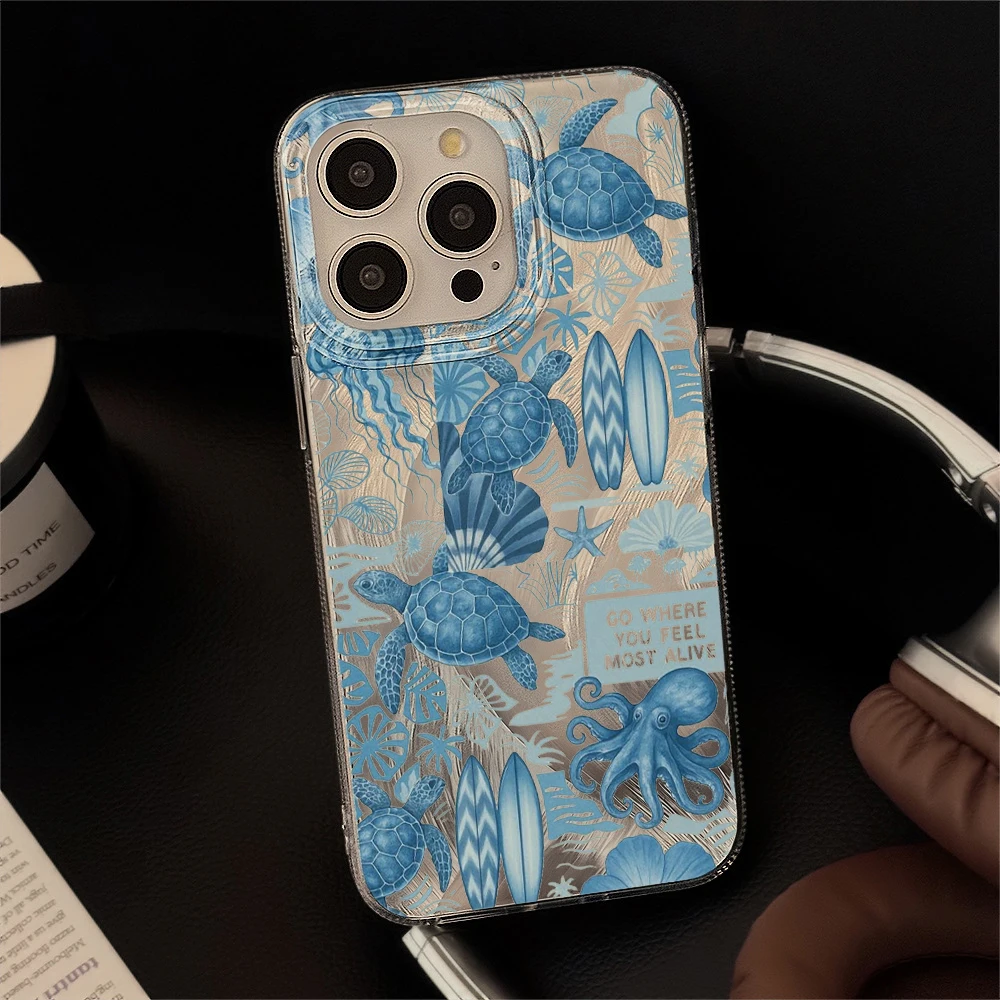 Fashion Blue Cool Marine Organism Phone Case for iPhone 17 16 16e 15 14 Plus 11 12 13 Pro Max X XR XS Anti-Drop Shockproof Cover