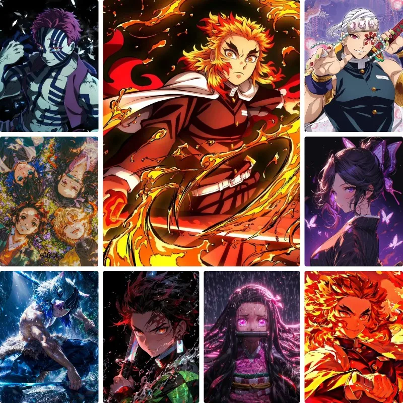 DIY Demon Slayer Diamond Painting  Dynamic Flame Rain Scene Anime Handmade Art Exquisite Creative Gift Home Decoration