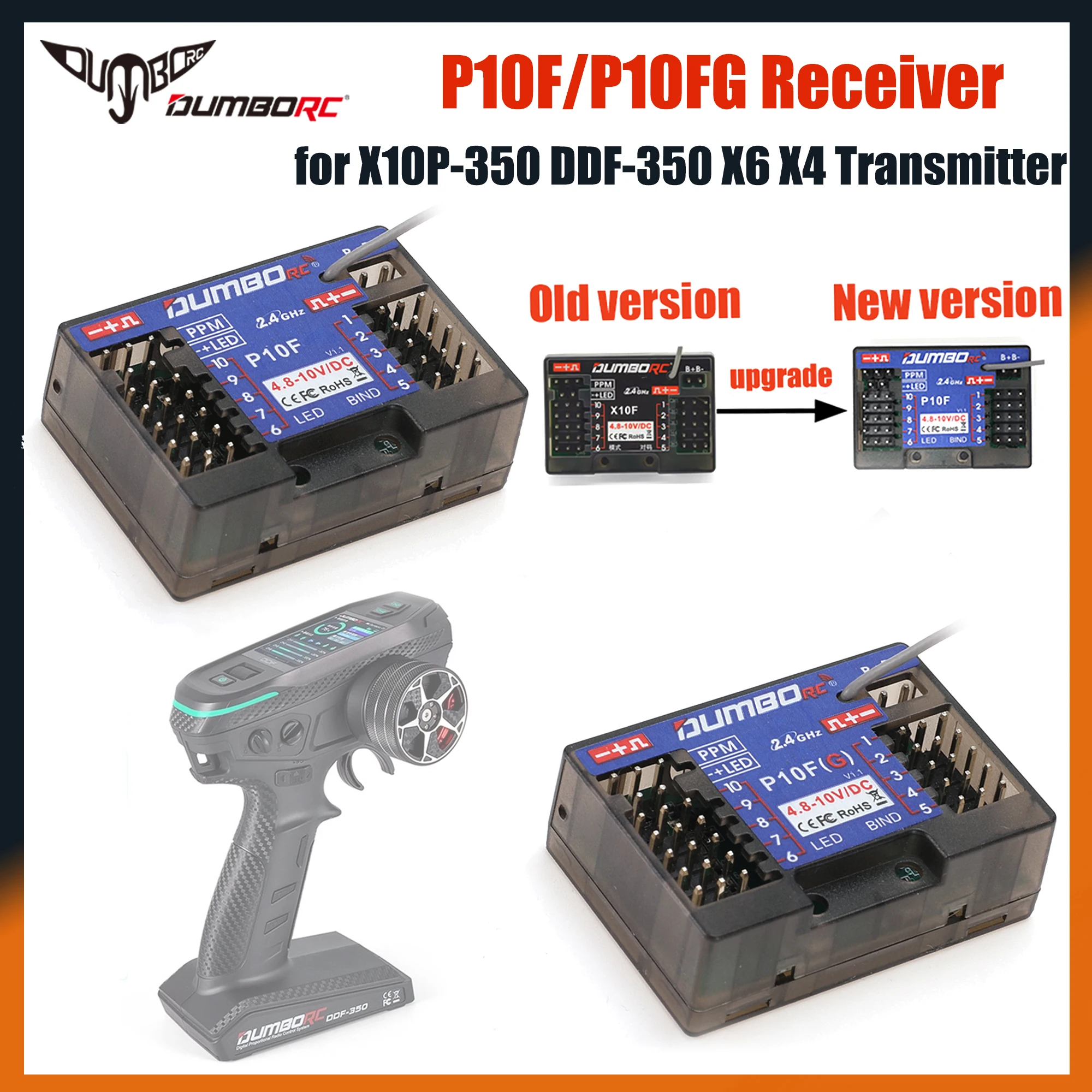 DUMBORC P10F P10FG 10CH 2,4 GHz Empfänger Spannungsrückführung für X10P-350 DDF-350 X6 X4 Sender RC Auto Modell Crawler Boot Fahrzeug