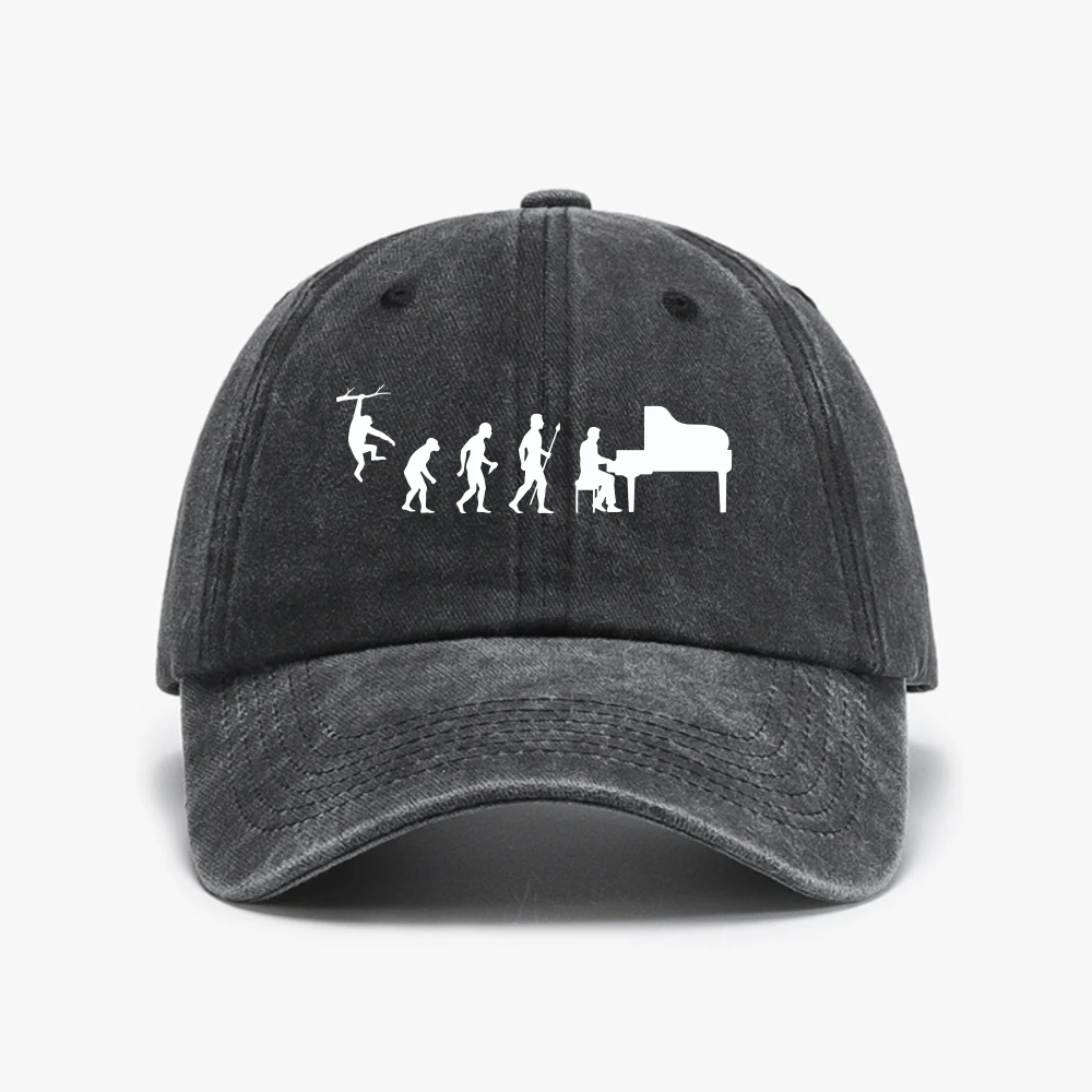 Funny Evolution hat Pianist Piano Instrument Retro Washed Baseball Cap Summer Adjustable Soft Cotton Dad Hats