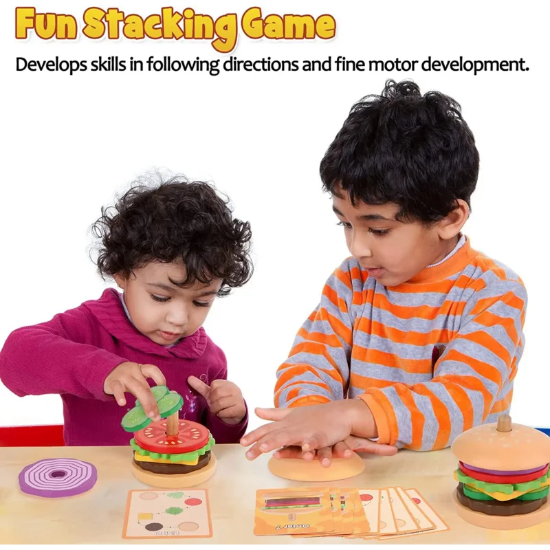 Children imitation wooden playhouse burger sandwich set column food cutting assembly Montessori Education toys for Toddlers gift