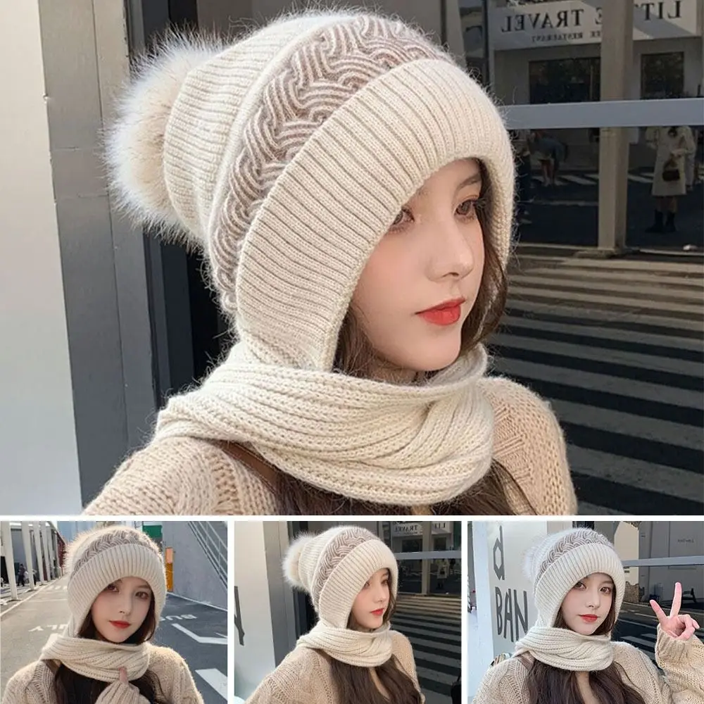 Warm Thermal Balaclava Knitted Hat Beanie Hat Scarf Neck Warmer Neck Scarf Cap