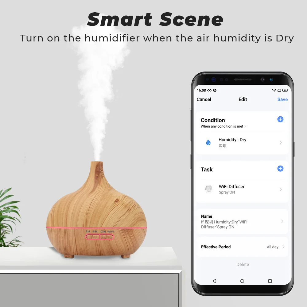 Tuya WiFi Humidifier Essential Aroma Oil Diffuser Smart Home Air Humidifier Mist Maker Ultrasonic for Smart Life Alexa Google