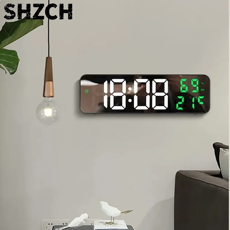 9 Inch LED Wall Clock with Temperature Humidity Display USB Plugin Night Mode Snooze