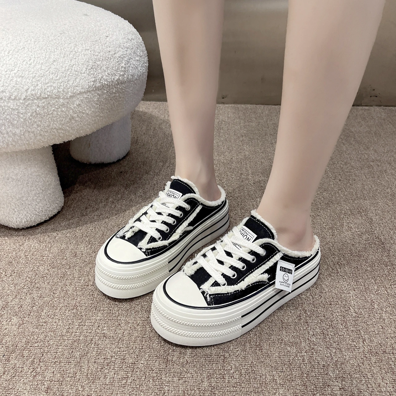 2026 Neue Damen-Mode Canvas Halbslipper Atmungsaktive Freizeitschuhe Sportliche Schuhe mit Dicker Sohle Vulkanisierte Schuhe Zapatos Mujer 35-40 – Detail 13