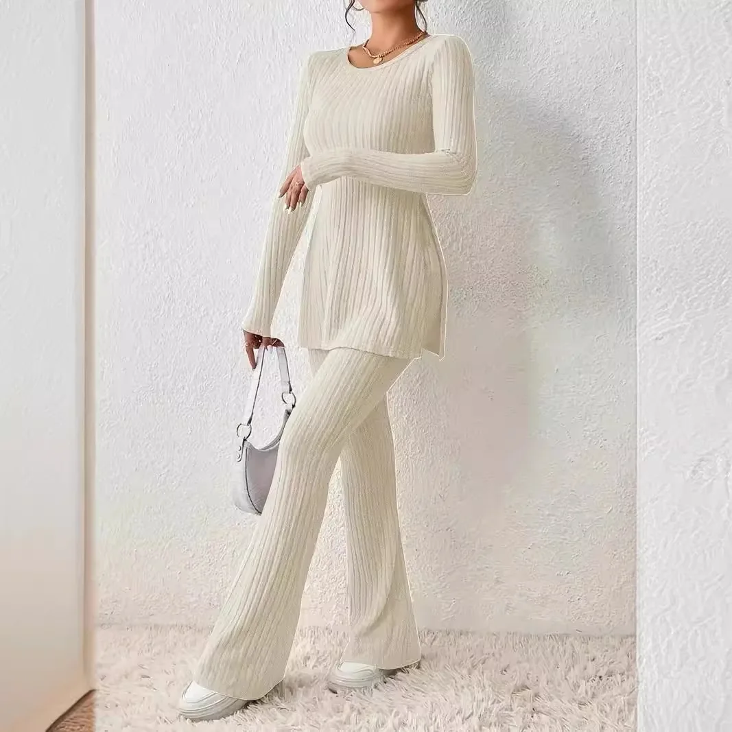2025 New Fashion Casual Chic Fit Long Sleeve Round-Neck Sweater Homewear Women's High-End Set