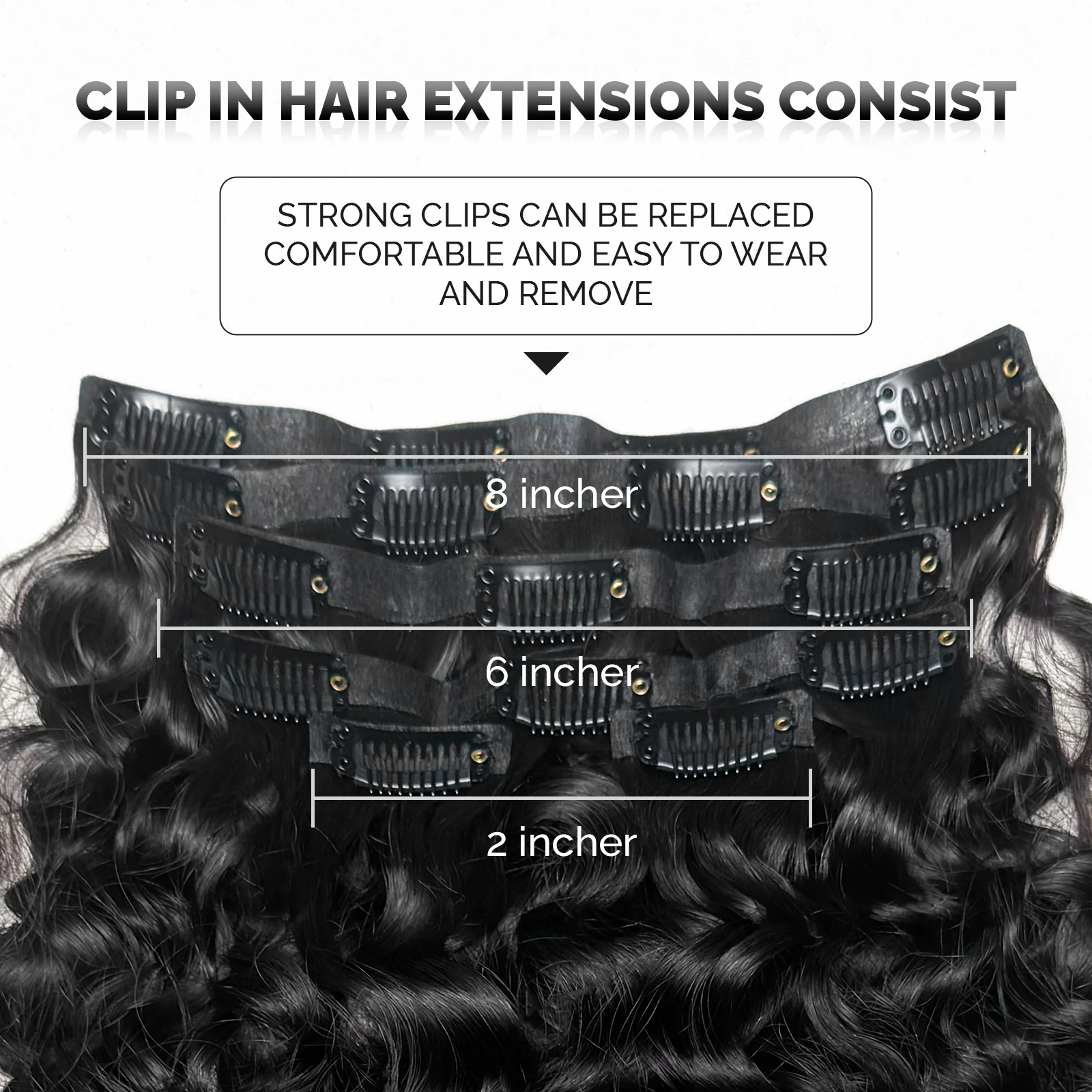 Powcign Clip In Hair Extensions Six-Piece Set Water Wave Human Hair 100% Remy Hair Seamless Weft Clip Ins For Women