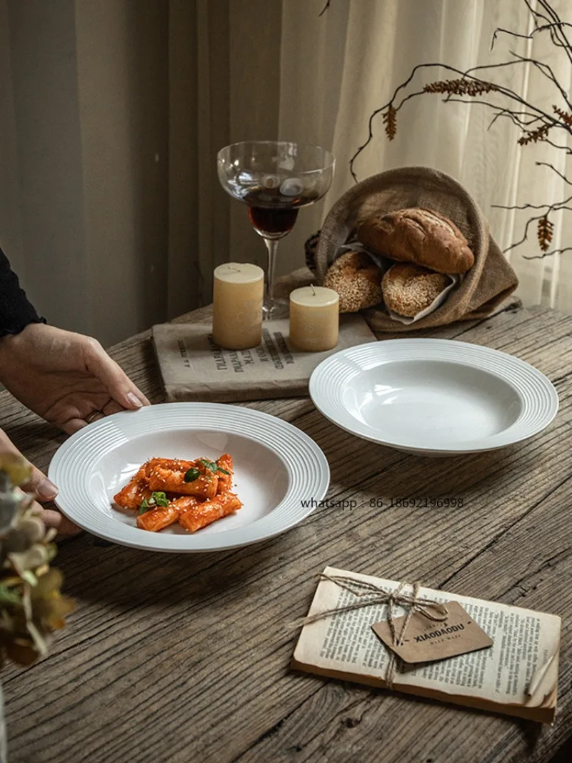 Alley End [Simple Straw Hat Plate] 8.5-inch Threaded Ceramic Soup Plate Western Pasta Plate
