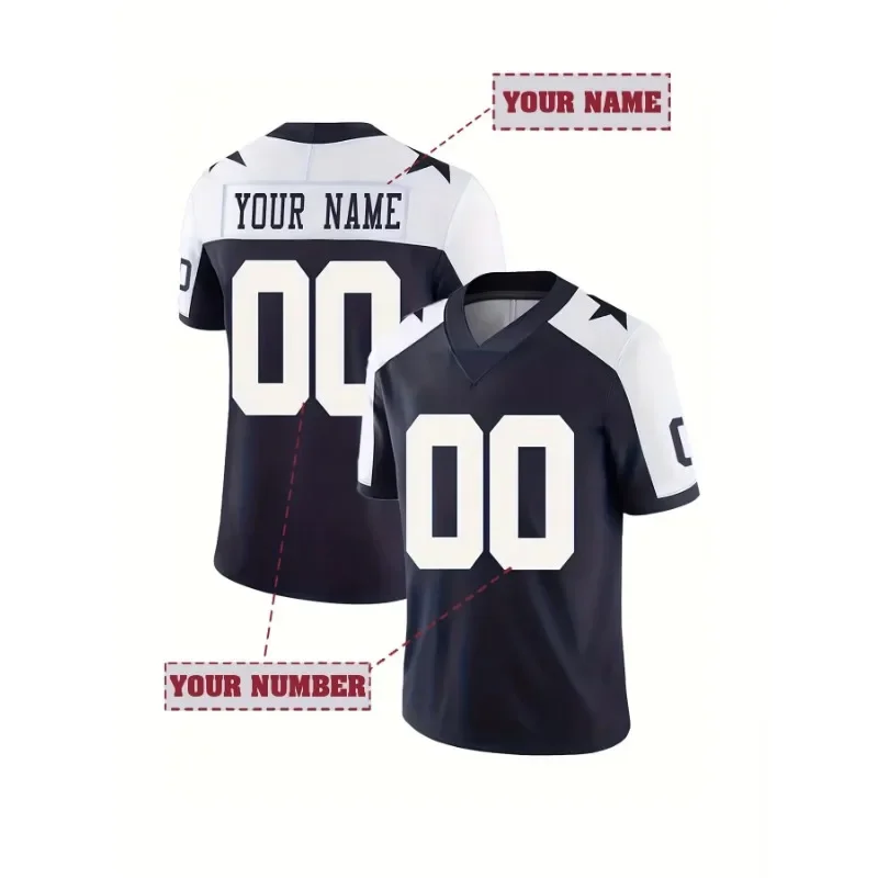 

Customized Name And Number Dallas Men's Embroidered American Football Jersey Cowboys Personalized Short Sleeved Graphic T-Shirt