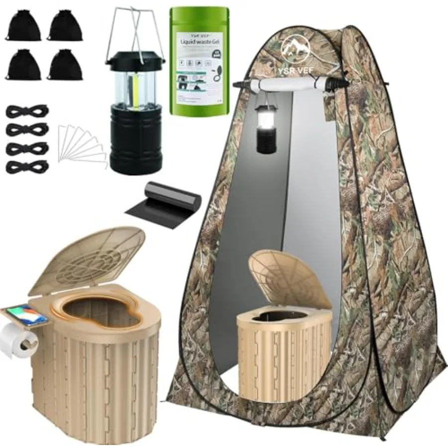 

Camping Toilet with Pop-Up Privacy Tent and Liquid Waste Gel Portable Toilet for Camping with Large Tent Ergonomic Potty Provid
