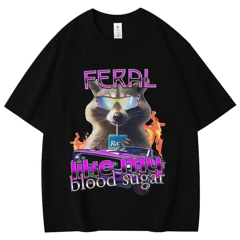 Camiseta divertida para mujeres con mapaches y patrones de diabetes camiseta súper grande para ropa de moda Y2K