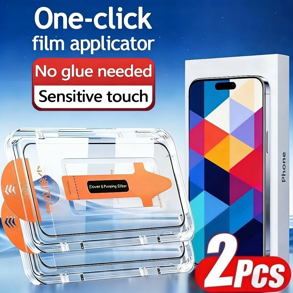 2 Stück Full Cover Displayschutzfolie für iPhone 17 16 15 Pro Max 16 15 14 Plus 14 13 12 11 Pro Air 16e One Click Installationsglas