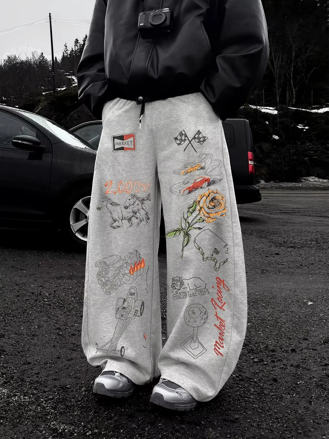 Unisex Summer Quick Dry Sports Casual Trousers, Retro Cartoon Graffiti Print Straight Long Pants Streetwear for Men Women Y2k