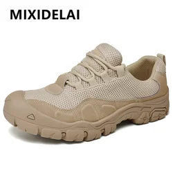 New Men's Casual Shoes Genuine Leather Outdoor Men's Shoes Breathable Mesh Sneakers Non-slip Comfortable Hiking Shoes Size 38-46