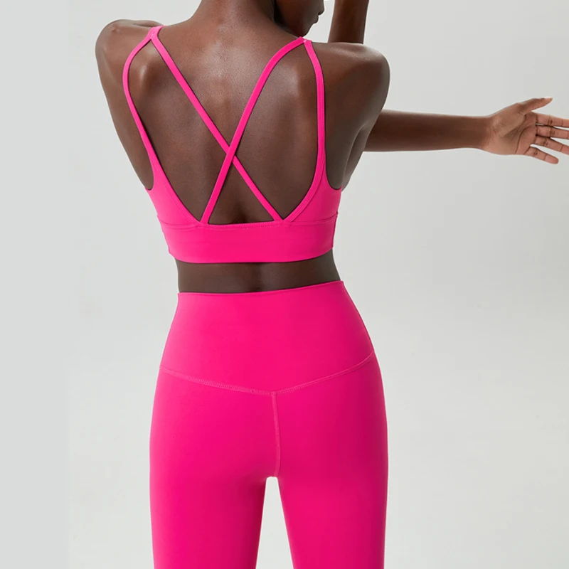 Women Two Pieces Fitness Yoga Set Stretchy Soft Stretch Fabric Gym Suit Slim Fit Breathable Quick Dry Sportswear Workout Clothes