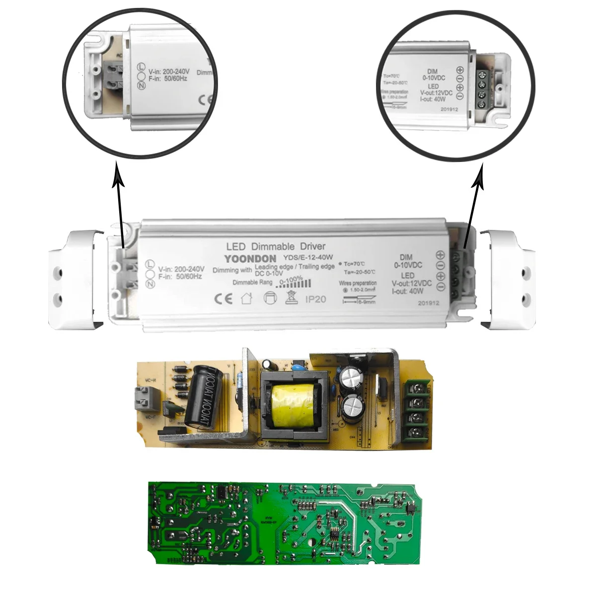 AC 220V to DC 12V/24V Dimmable LED Driver  DC12V/24V 20W 40W 60W Triac & 0-10V Dimming 2in1 Power Supply Lighting Transformer