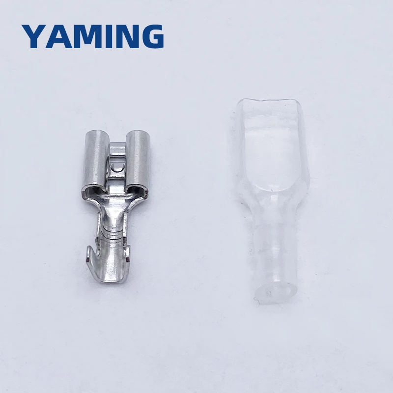 50set/bag 6.3mm Crimp Terminal Connector Splice Cold Terminal With Transparent Sheath For Relay And PCB Inserting