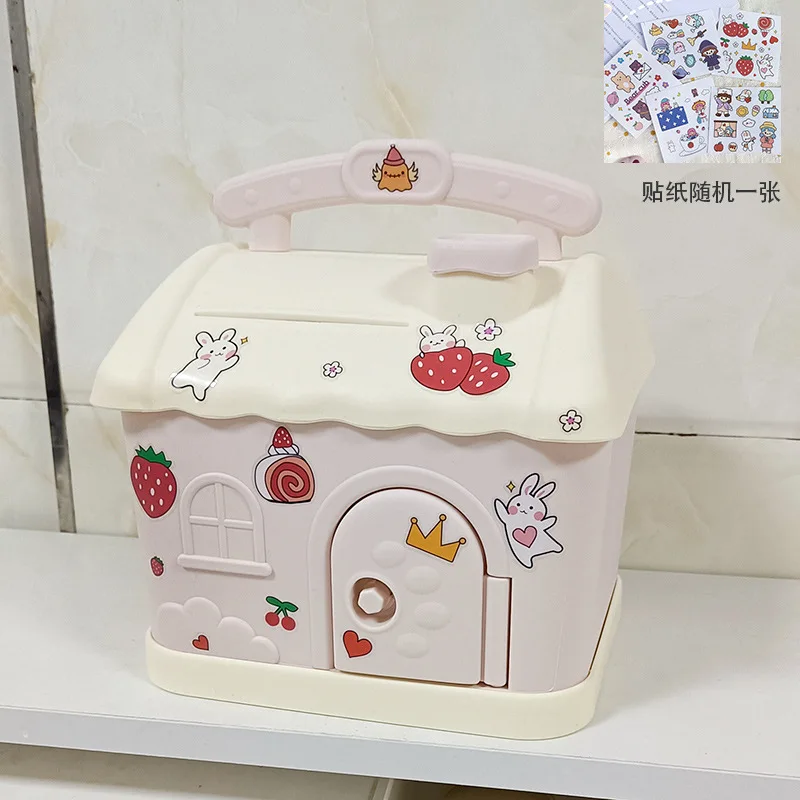 New Can Deposit Can Take Large With Lock Money Box Kids Cute House With Stickers Coin Box Desktop Decorative Kids Birthday Gifts