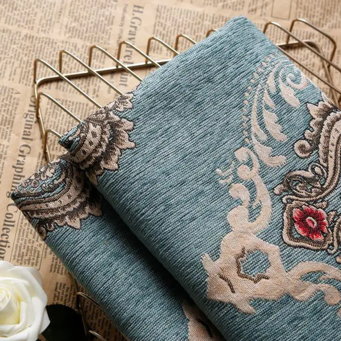 

European Sle eneil Embroidered Fabric Anti-Slip Sofa Cuion Cover Curtain Fabric Handmade Home Decorative Fabric