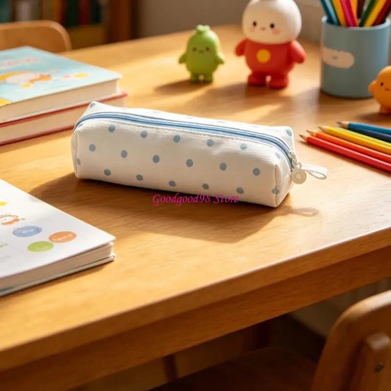 Dotted Corduroy Pencil Case Compact Pen Organiser Storage Bag for Class Study, Office Work, and Meeting Notes 