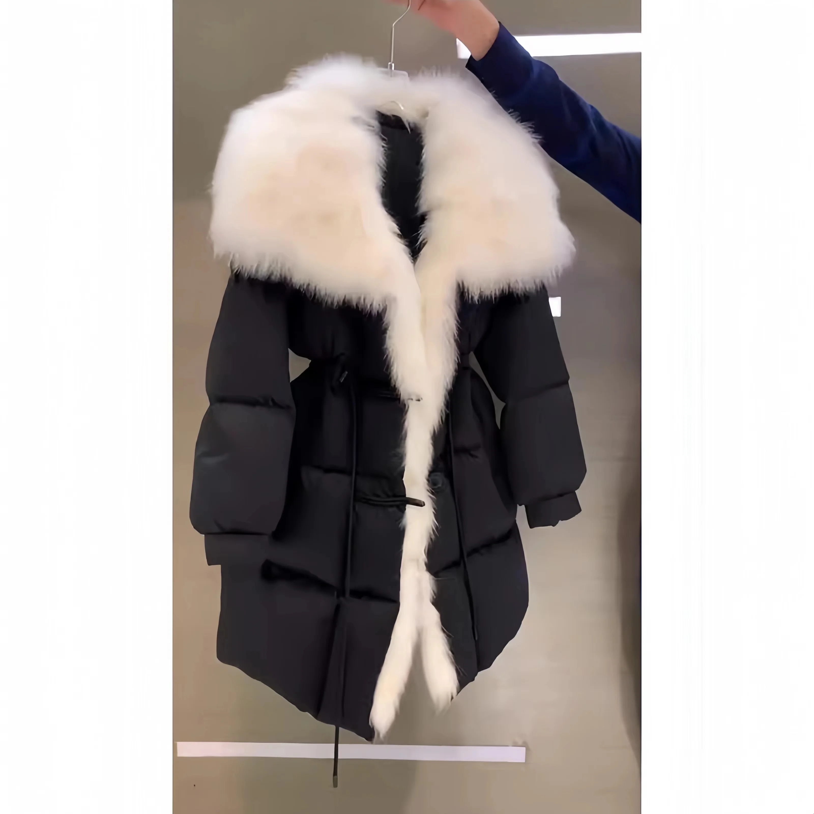 Women\'s Faux Fur Collar Coat, Loose Single Breasted Cotton Jacket, Thick, Warm Female Clothing,Korean , New, Winter, 2024