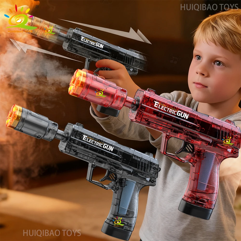 HUIQIBAO USP Elektryczny pistolet automatyczny z diodami LED, pistolet wystrzeliwujący dym, zabawka z automatycznym czujnikiem i światłem, pistolet do zabawy na zewnątrz dla dorosłych