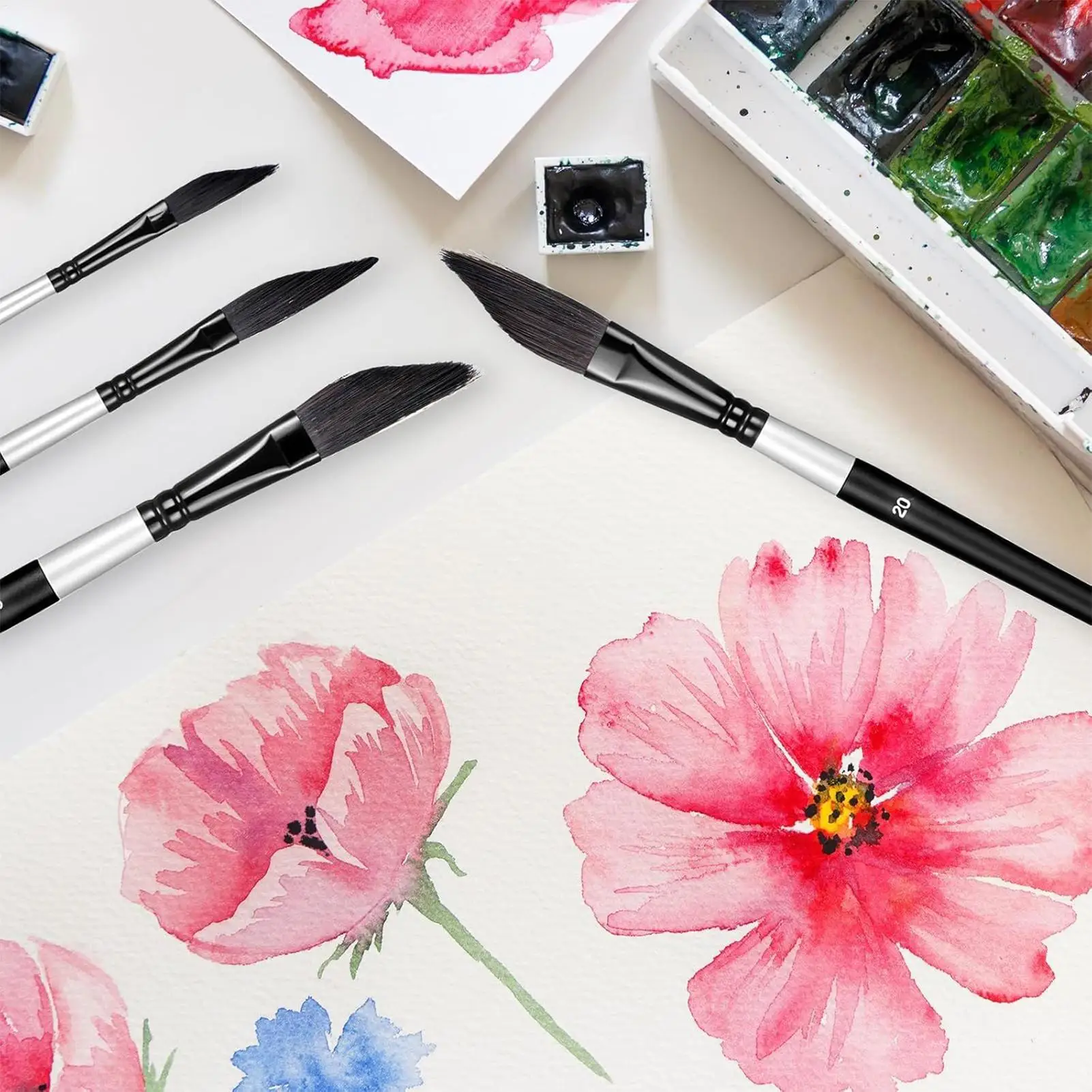 فرش طلاء فنية مكونة من 4 قطع فرشاة رسم دقيقة للرسم على اللوحات المائية الزيتية والجسم والأظافر للرجال