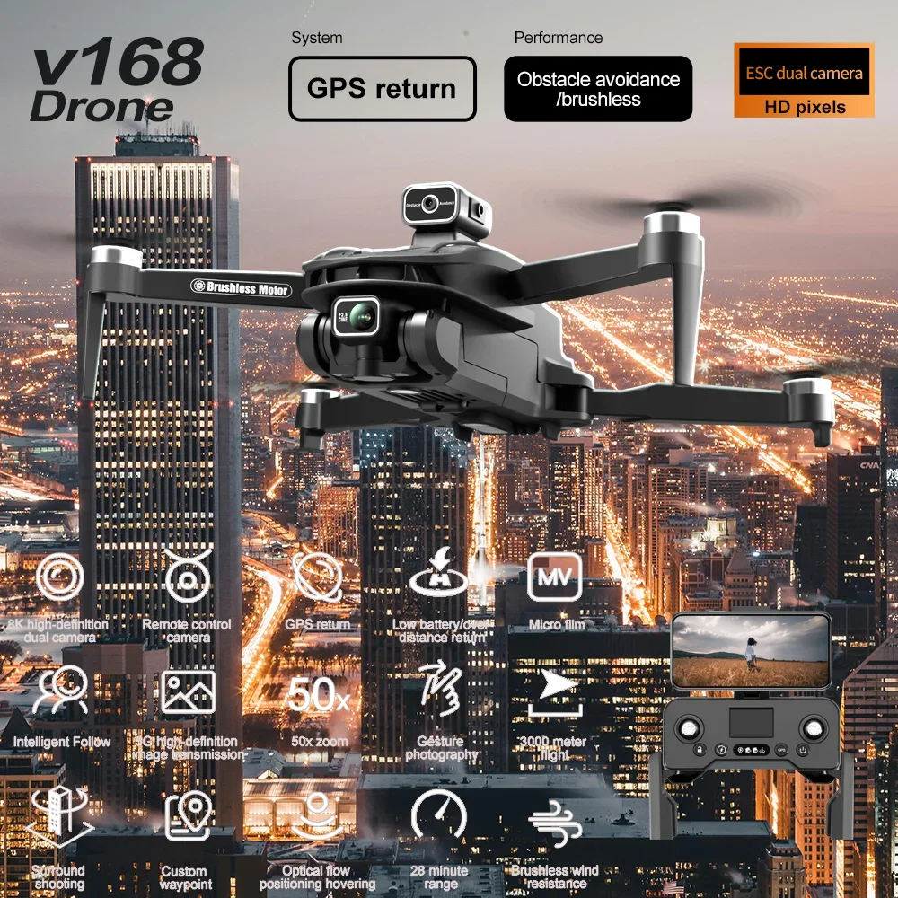 New V168 Drone Professinal Three Camera 8K Wide Angle Optical GPS Localization Four-way Obstacle Avoidance Quadcopter For XIAOMI