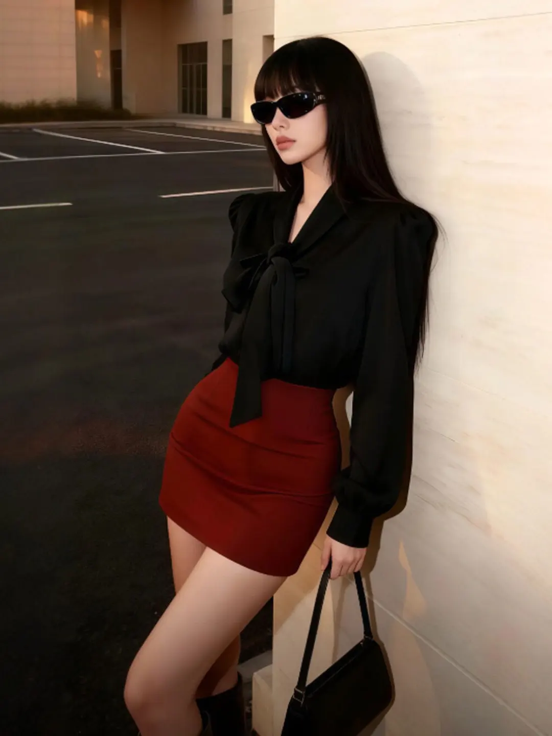 

Red Color Sister Style Unique Beautiful Top And Skirt Set High Waist Short Skirt Wrap Body Two Piece Set Spring Fashion Women