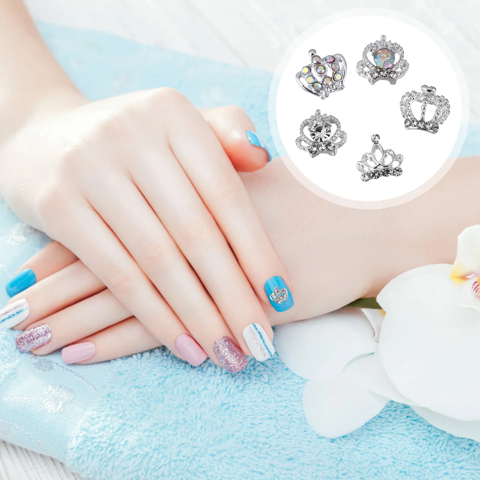 

50Pcs Nail Art Rhinestones Crown Manicure Charms Metal Alloy Decoration DIY Accessories Festival Gift 3D Alloy Nail Rhinestone
