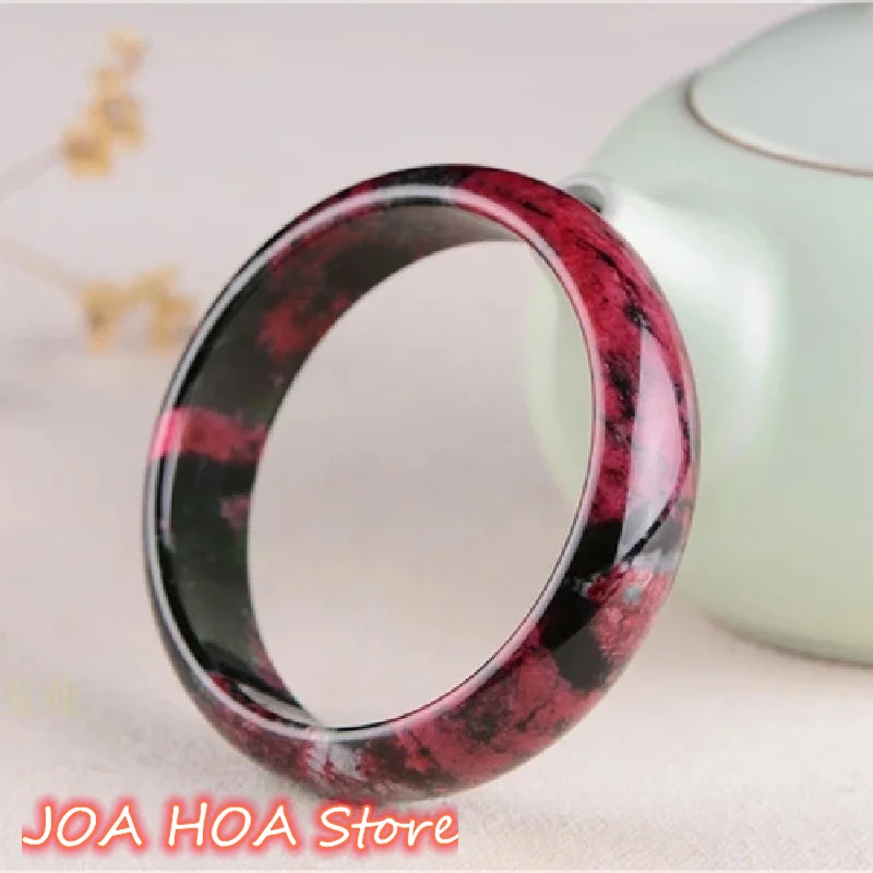 Natural Pink Black Flower Gemstone Jade Bracelet Genuine Jewelry