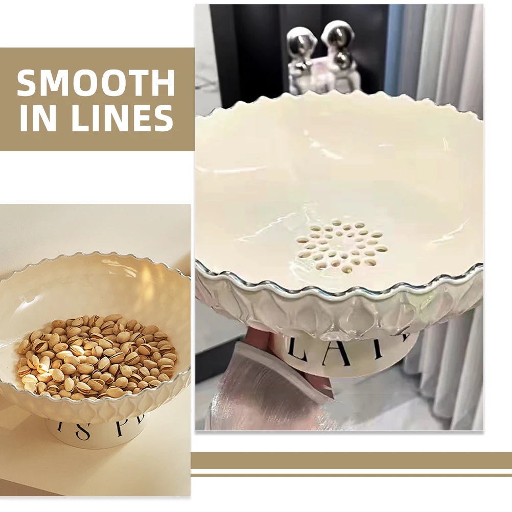 

Creamy White Fruit Plate Snack Tray Drainage Pedestal Base Kitchen Living Room Decor Fruit Bowl Multi Function Dessert Tray Home