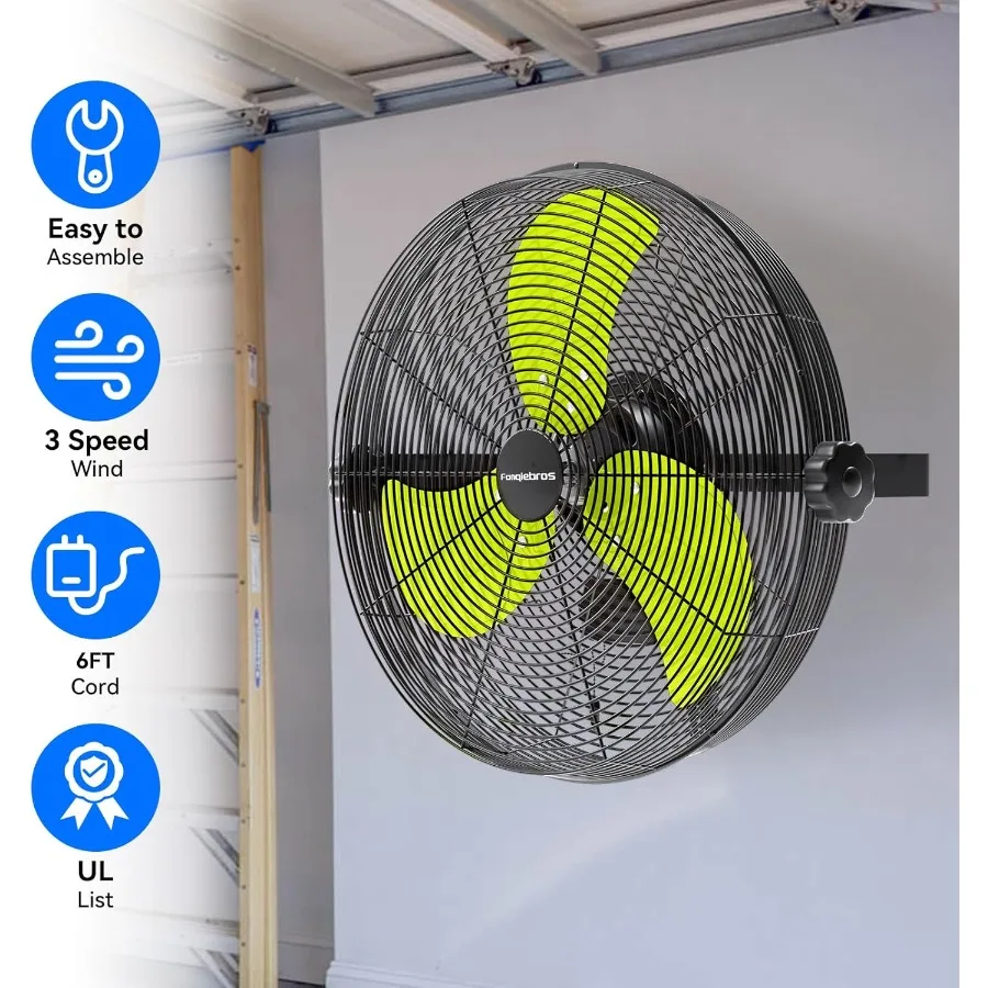 مروحة مثبتة على الحائط عالية السرعة مقاس 4580 CFM مقاس 18 بوصة مع تشغيل 3 سرعات ومحرك مختوم ومروحة معدنية شديدة التحمل قابلة للإمالة 360 درجة #4