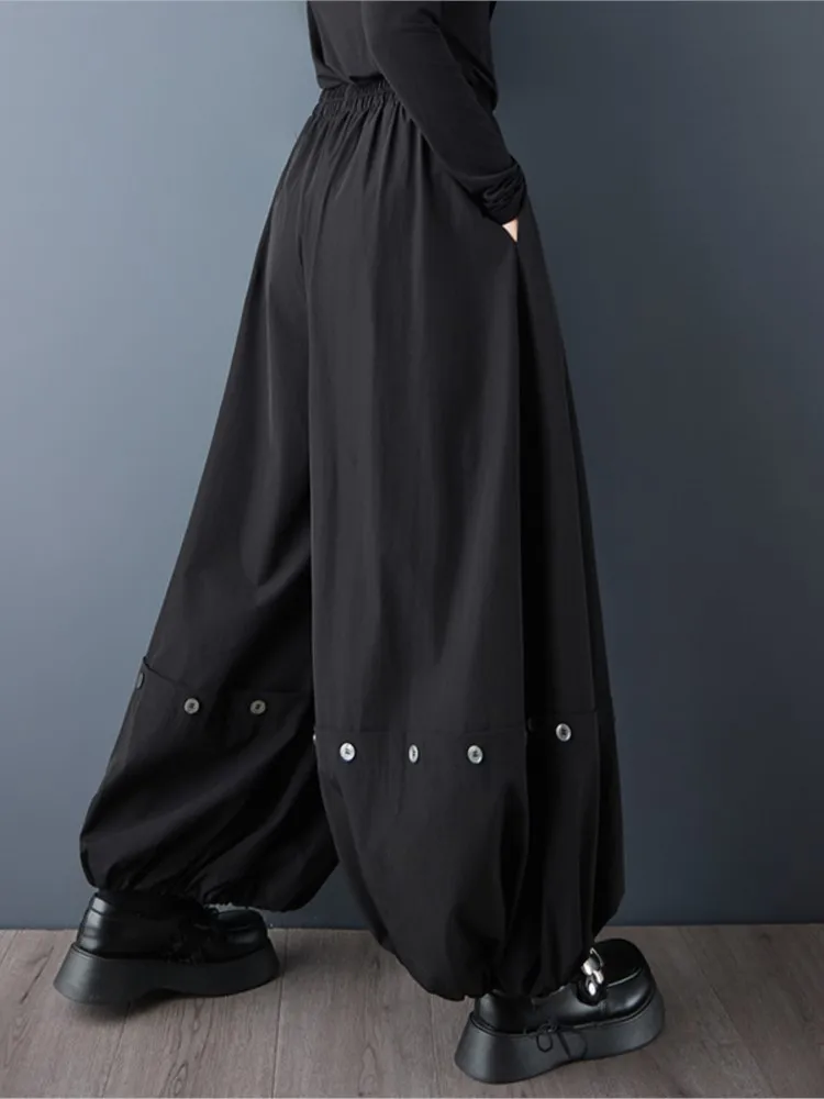 المتضخم ربيع الخريف بنطال ذو قصة أرجل واسعة المرأة مرونة موضة عادية السيدات بنطلون فضفاض امرأة مرونة الخصر السراويل