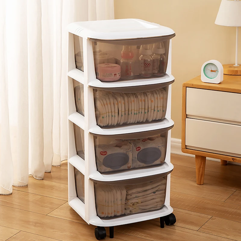 Baby product storage cabinet with wheels, layered large capacity storage cabinet, multifunctional and excellent storage drawer