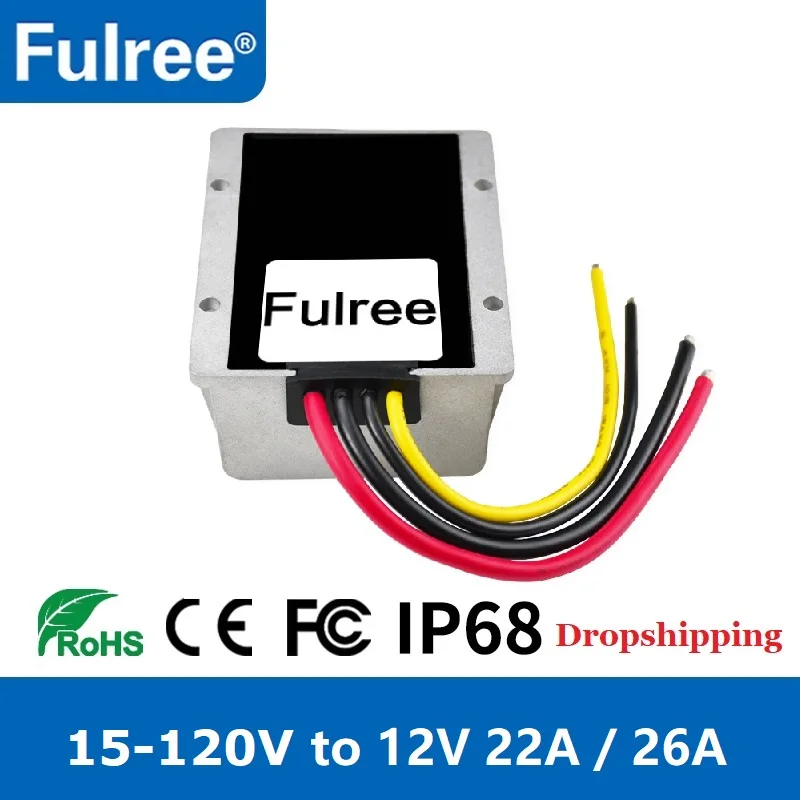 Fulree® 100V 90V 72V 60V 48V 36V 24V to 12V 300W DC DC Step Down Voltage Converter Regulator 100 72 60 48 Volt Buck to 12 Volt