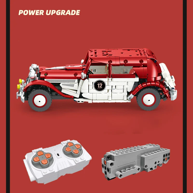 Blocco tecnico 1934 Francia 11CV Rc Modello di auto d'epoca Radio 2.4ghz Veicolo telecomandato Costruzione di mattoni Giocattoli RC