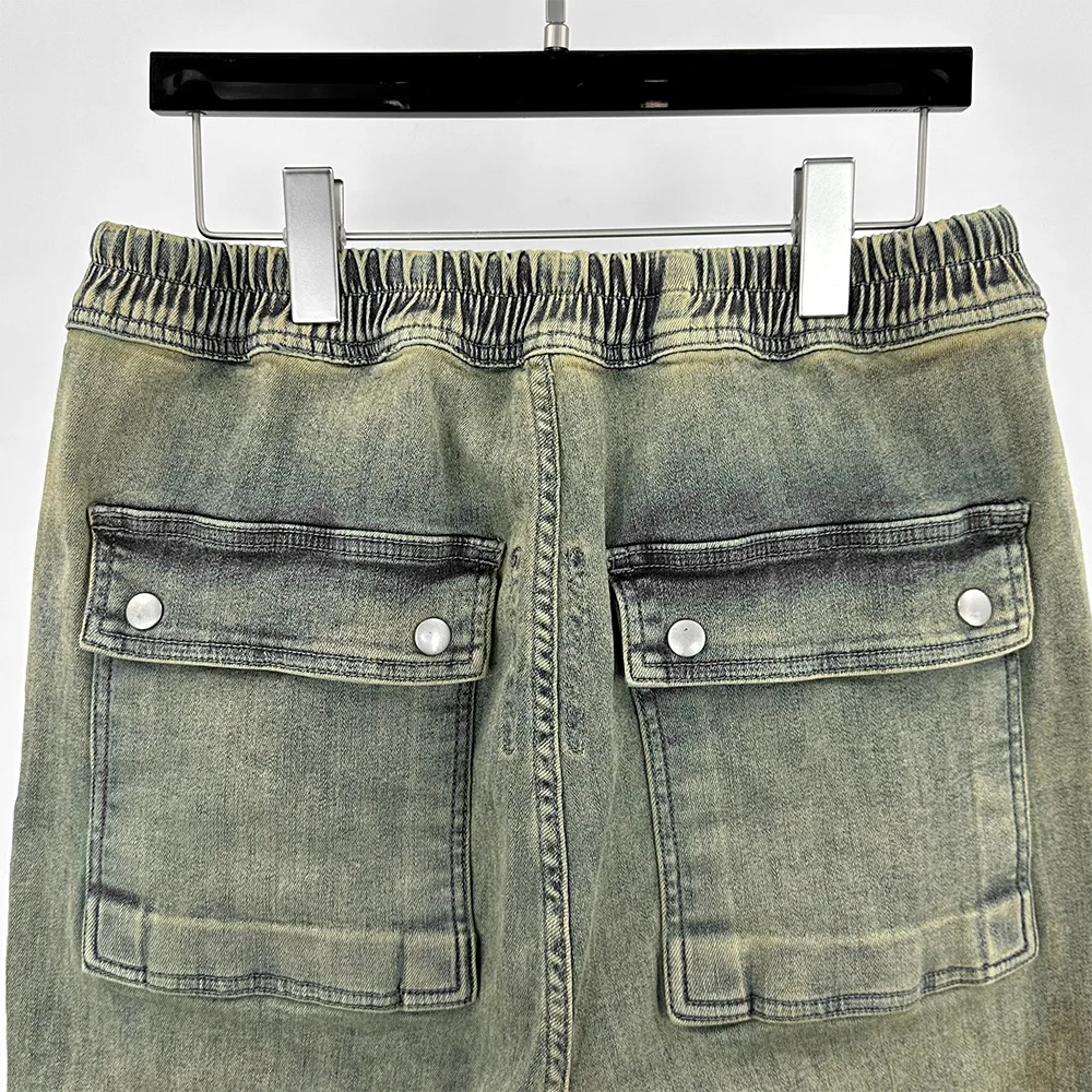 High Street Dark Ro Cotton Denim Pant Women's Retro Dark Vintage RO Style Gradient Yellow Loose Zipper Denim Floor Pants
