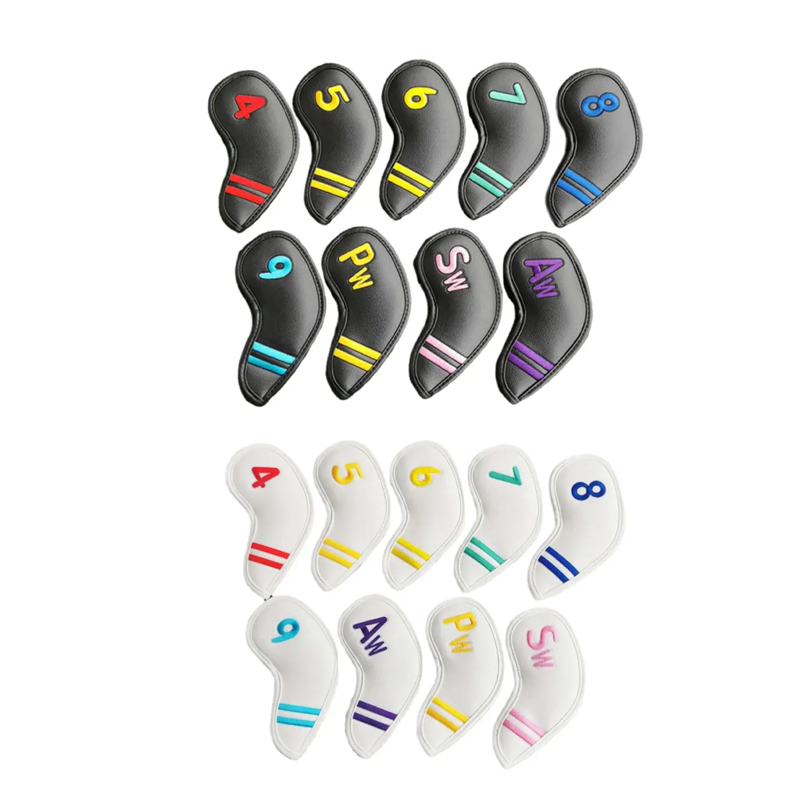 

9x Golf Club Head Covers PU Leather Dustproof Protector Shockproof Headcover