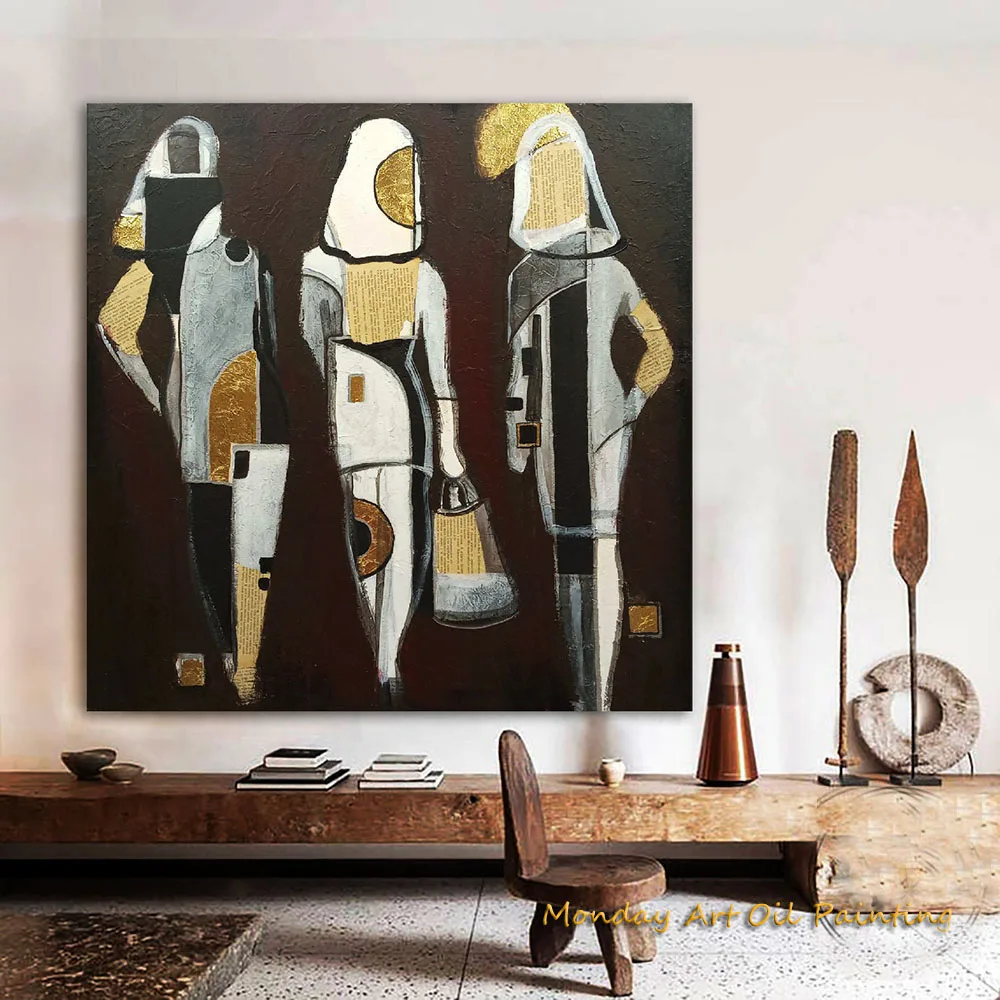 Hand Painted Oil Painting Ukrainian Artists Shapes Abstract Woman Artwork Modern Art On The Walls Colorful Fiminist Art Brown