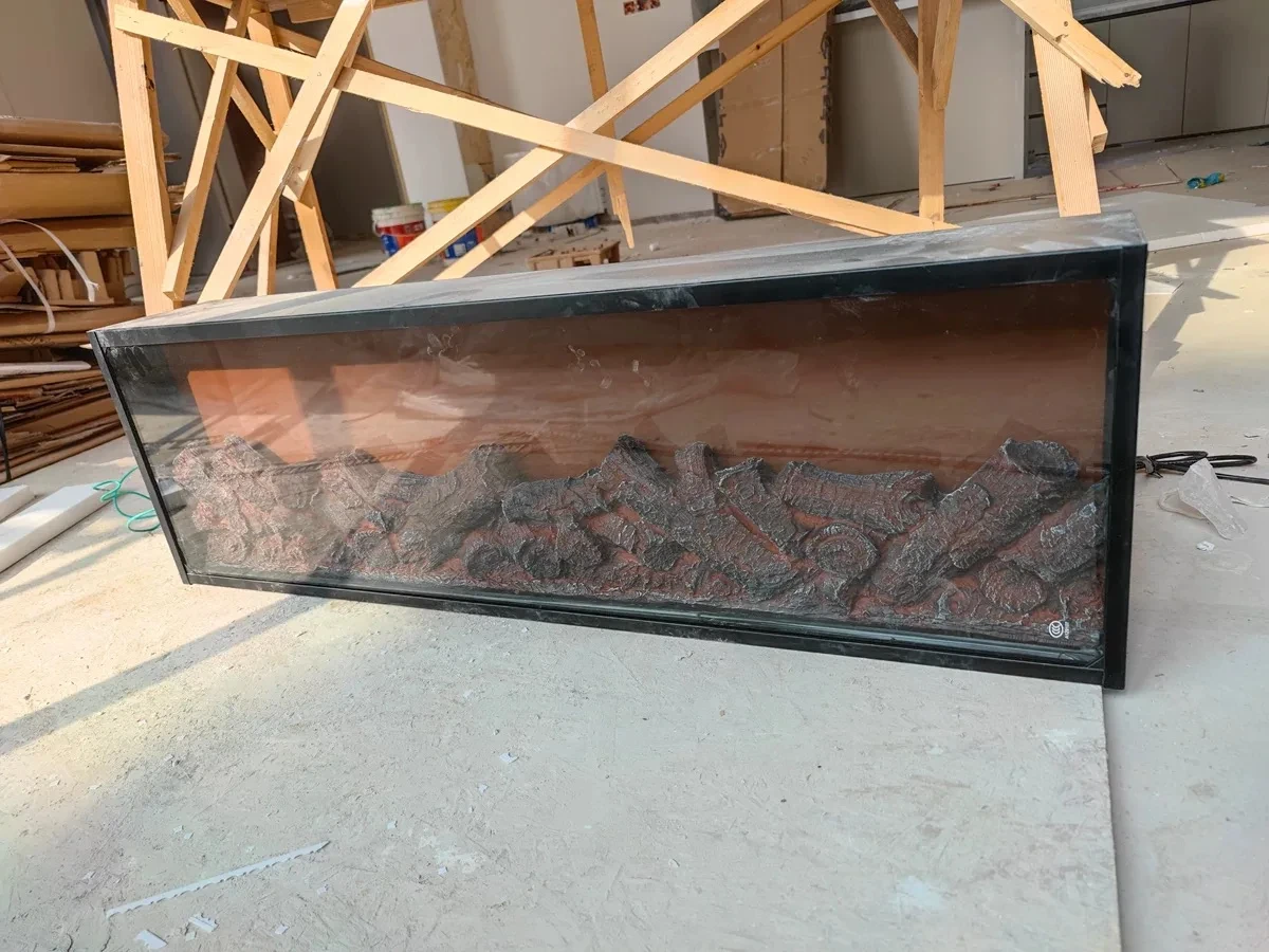 مواقد منزلية داخلية محيطة 3 جوانب 1500 مم/60 بوصة مع ديكور طبيعي أكثر واقعية مدفأة كهربائية رقمية GN000OO